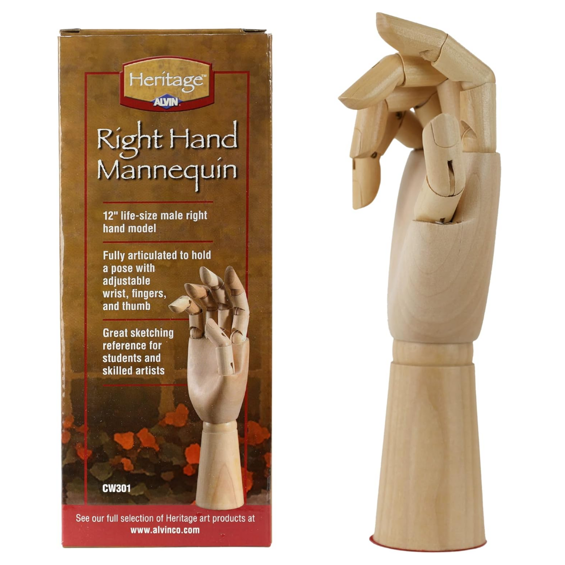 Alvin Male Right Hand Wood Mannequin - 12 inches - Craft Measuring & Marking Tools